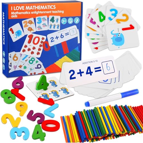 Holz Mathe Spielzeug Zählen Lernen für Kinder,Montessori Holz Mathematisches Rechenstäbchen Lernspielzeug pädagogisches Spielzeug für 3 4 5 6 Jahre Jungen Mädchen Geschenk von XINNIAN