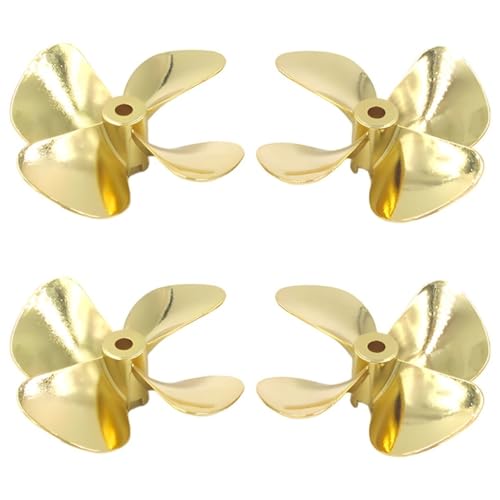 4-Blatt-Propeller aus Zinklegierung, zwei Paar robustes Modellzubehör, 55 mm/60 mm Drehdurchmesser, Rechts- und Linkshänder, langlebige Ersatz-Lüfterblätter for Schlepper, Angeln, ROV, RC-Boote(Gold,6 von XINRUI