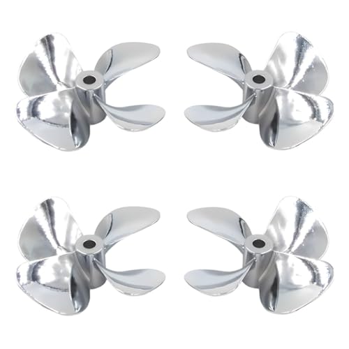 4-Blatt-Propeller aus Zinklegierung, zwei Paar robustes Modellzubehör, 55 mm/60 mm Drehdurchmesser, Rechts- und Linkshänder, langlebige Ersatz-Lüfterblätter for Schlepper, Angeln, ROV, RC-Boote(Silver von XINRUI