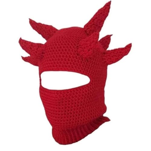 Verrückter Hut, Hut Requisiten, Hut Lustige Hornmütze for Damen und Herren, for Erwachsene, Halloween-Gesichtsmaske, Beanie-Mütze, handgefertigt, warme Gesichtsbedeckung, Kapuzenmütze for Partys(16) von XINTAOSM