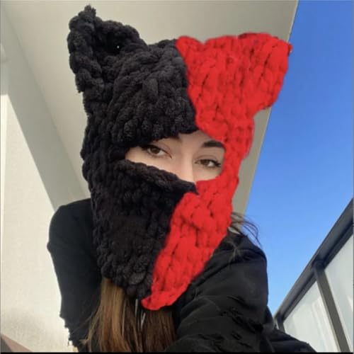 Verrückter Hut, Hut Requisiten, Hut Lustige Teufelshörner, kreative Strickmütze, warme Vollgesichtsbedeckung, warme, coole Maske for Frauen und Männer, Winter, Halloween, Cosplay-Requisiten(02) von XINTAOSM