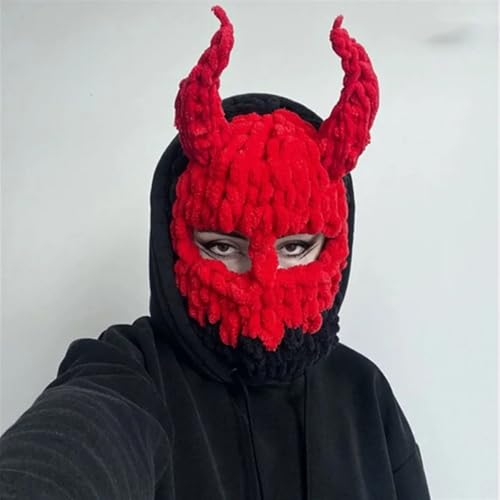 XINTAOSM Verrückter Hut, Hut Requisiten, Hut Neuheit Stricken Balaclava Hut Kopfbedeckungen for Hörner Kappe Halloween Cosplay Winter Warme Hut Requisiten(01) von XINTAOSM