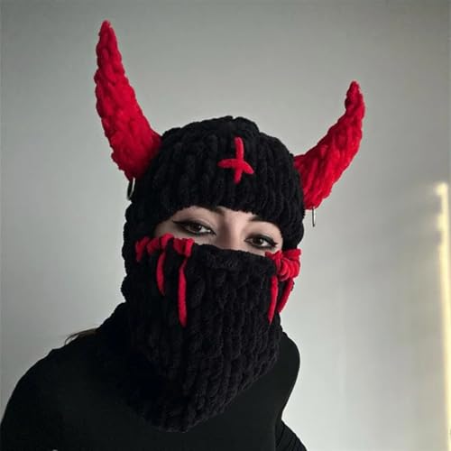 XINTAOSM Verrückter Hut, Hut Requisiten, Hut Neuheit Stricken Balaclava Hut Kopfbedeckungen for Hörner Kappe Halloween Cosplay Winter Warme Hut Requisiten(02) von XINTAOSM