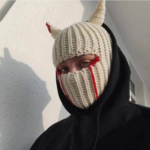 XINTAOSM Verrückter Hut, Hut Requisiten, Hut Neuheit Stricken Balaclava Hut Kopfbedeckungen for Hörner Kappe Halloween Cosplay Winter Warme Hut Requisiten(04) von XINTAOSM