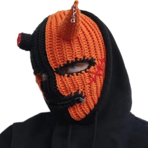 XINTAOSM Verrückter Hut, Hut Requisiten, Hut Teufelshorn Kleiner Teufel Hut Halloween Lustige Kapuzenmütze Maske Halloween Party Hut(Orange black zipper,Adult 57 59cm) von XINTAOSM