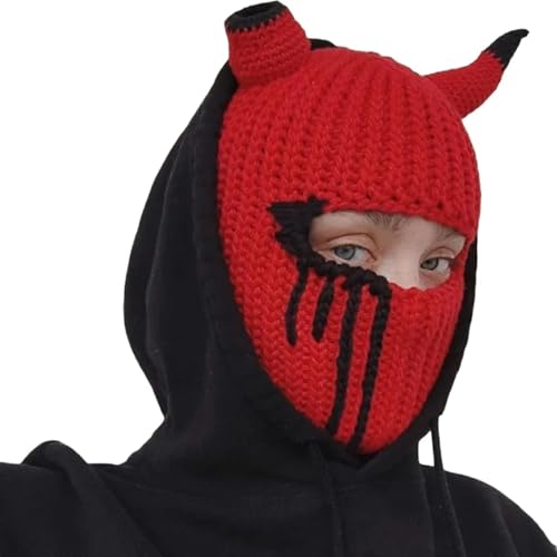 XINTAOSM Verrückter Hut, Hut Requisiten, Hut Teufelshorn Kleiner Teufel Hut Halloween Lustige Kapuzenmütze Maske Halloween Party Hut(Red black stripe,Adult 57 59cm) von XINTAOSM