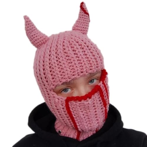 XINTAOSM Verrückter Hut, Hut Requisiten, Hut Teufelshorn Kleiner Teufel Hut Halloween Lustige Kapuzenmütze Maske Halloween Party Hut(Rose pink,Adult 57 59cm) von XINTAOSM