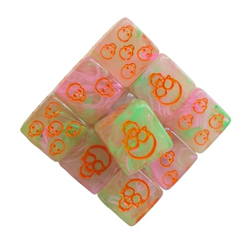 10 Stück Acryl-Schädelmuster-Würfel, Rollenspiel, Tischspiel, sechsseitig, runde Ecken, Mahjong-Zubehör, Totenkopf-Muster, Würfel, Tischspiel-Zubehör für Rollenspiele 10 Stück Acryl-Schädelmuster-Würfel, Rollenspiel, Tischspiel, sechsseitig, runde Ecken, Mahjong-Zubehör, Totenkopf-Muster, Würfel, Tischspiel-Zubehör für Rollenspiele von XINYIN