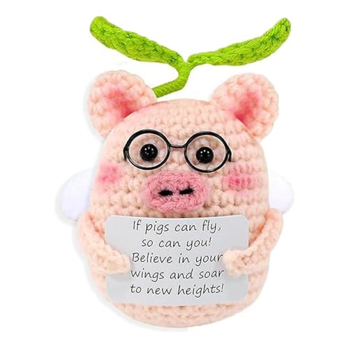 XINYIN Miniatur-Strickschweine-Puppe, hält aufheiternde Nachricht, motivierendes Geschenk, handgefertigte Häkelpuppen, Ermutigungsgeschenk, Strickpuppe XINYIN Miniatur-Strickschweine-Puppe, hält aufheiternde Nachricht, motivierendes Geschenk, handgefertigte Häkelpuppen, Ermutigungsgeschenk, Strickpuppe von XINYIN