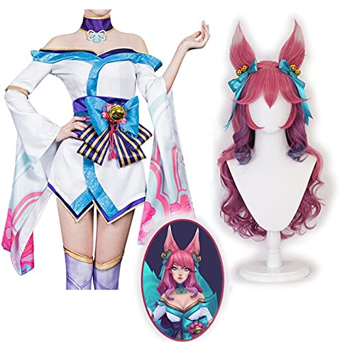 Spiel Ahri Cosplay Kostüm Lol Ahri Geist Blüte Perücken Die Neun Schwanz Fuchs Kostüm Halloween Frau Kleid Spiel Uniform Set M Full Set von XINYIYI