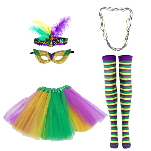 XINgjyxzk LasVegas Karnevalskostüm-Set mit Perlenhalskette und gestreiften Strümpfen, Fat Tuesday Dekoration, Karneval, Party, Requisiten, Zubehör, Karnevalskostüm, Festival-Kostüm von XINgjyxzk