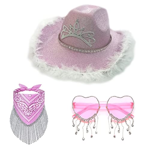 XITEA Cowboyhut, Brille, Bandana, Damen, Junggesellinnenabschied, Cowgirl-Hut, Herz, Brille von XITEA