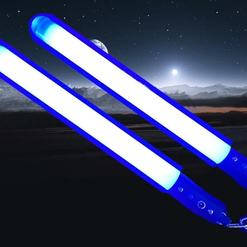 XIUCAI Paar LED Lichtschwerter, Duell Lichtschwert mit Metallgriff & Abnehmbarer PC Klinge, Wiederaufladbare Leuchtspielzeuge für Kinder & Erwachsene, Cosplay, Partys, Geschenke,Black hilt Blue Light von XIUCAI