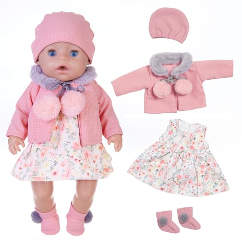 Puppenkleidung für 36-43 cm Baby Puppen mit Hut Mantel Kleid und Socken (Keine Puppe) von XIVEENS