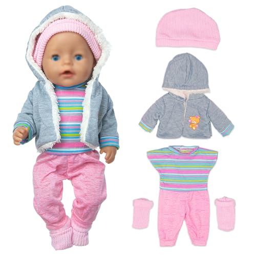 Puppenkleidung für 36-43 cm Baby Puppen mit Mantel Bluse Hosen Hut und Socken (Keine Puppe) von XIVEENS