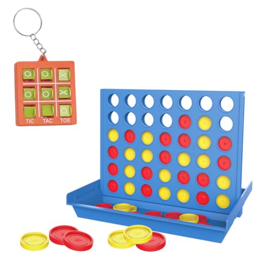 XIWJLWO 4 Gewinnt Spiel + 2 Tic Tac Toe Anhänger, Gesellschaftsspiel für Kinder & Familien, Brettspiel mit Ersatzchips, Reise- & Partyspiel ab 3 Jahre, ideales Familienspiel für Zuhause von XIWJLWO