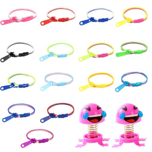 XIWJLWO Kinder Armband Set 15 Stück, 15 Reißverschluss-Armbänder + 2 kleine Spielzeuge, Gastgeschenke für Kindergeburtstag, Partygeschenke & Mitgebsel für Jungen & Mädchen von XIWJLWO