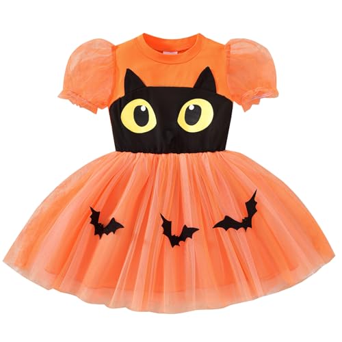 XIXIMAON Halloween-Kleid für Mädchen, Kürbis, Geist, Prinzessinnenkleid, Tutu, Tüll, Langarm, Halloween-Kostüm, Partyoutfit, Orange, Schwarz, Katze, 6-12 Monate XIXIMAON Halloween-Kleid für Mädchen, Kürbis, Geist, Prinzessinnenkleid, Tutu, Tüll, Langarm, Halloween-Kostüm, Partyoutfit, Orange, Schwarz, Katze, 6-12 Monate von XIXIMAON