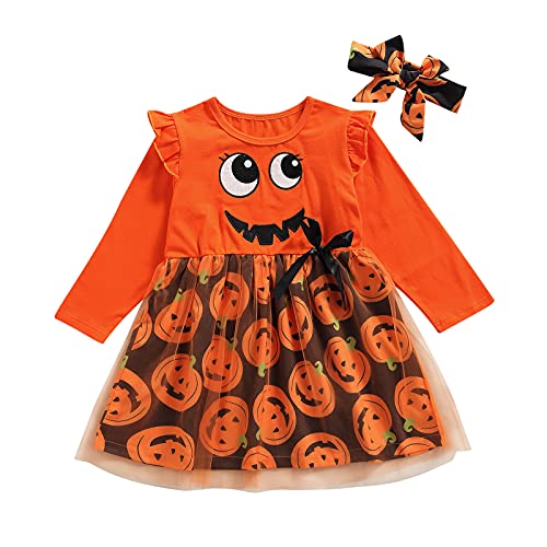 XIXIMAON Halloween-Kostüm für Kinder, Baby, Mädchen, Tutu-Kleid, Kürbis-Druck + Stirnband, Halloween-Kostüm, 2-teiliges Set für Abendparty, Party, Orange, 1-2 Jahre von XIXIMAON