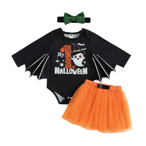 XIXIMAON Kostüm für Babys, Mädchen, Halloween, 3 Stück, Body Fledermaus + Orange, Tutu, Rock aus Tüll + Stirnband, Halloween-Party-Kostüm, Schwarz Mein erstes Halloween, 18-24 Monate XIXIMAON Kostüm für Babys, Mädchen, Halloween, 3 Stück, Body Fledermaus + Orange, Tutu, Rock aus Tüll + Stirnband, Halloween-Party-Kostüm, Schwarz Mein erstes Halloween, 18-24 Monate von XIXIMAON