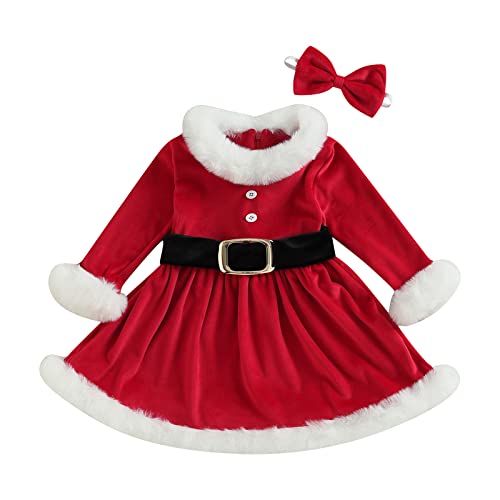 XIXIMAON Weihnachtskleid Baby Mädchen Kostüm Weihnachtsmann Kleid Prinzessin Rot Kostüm Mutter Weihnachten Party Outfit + Stirnband Kinder Mädchen (Rot Samt, 3-4 Jahre) von XIXIMAON