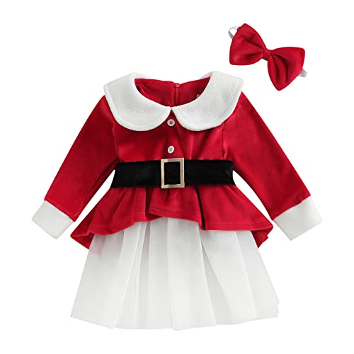 XIXIMAON Weihnachtskleid Baby Mädchen Langarm Winter Verkleidungen Mutter Weihnachten Kostüm Cosplay Kleid Prinzessin Tüll Tutu + Stirnband Weihnachtskleidung (Rot, 18-24 Monate) von XIXIMAON