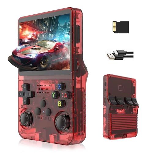 2025 R36S Retro Handheld Game Console 3.5“ HD, 20000 Spiele, lagfreies, unterstützt Archivierung, Suche, Kristall Serie Geschenk für Kinder und Freunde zum Geburtstag (Blutrot-128G) von XIXIMENG