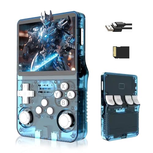 2025 R36S Retro Handheld Game Console 3.5“ HD, 20000 Spiele, lagfreies, unterstützt Archivierung, Suche, Kristall Serie Geschenk für Kinder und Freunde zum Geburtstag (Hellblau-64G) von XIXIMENG