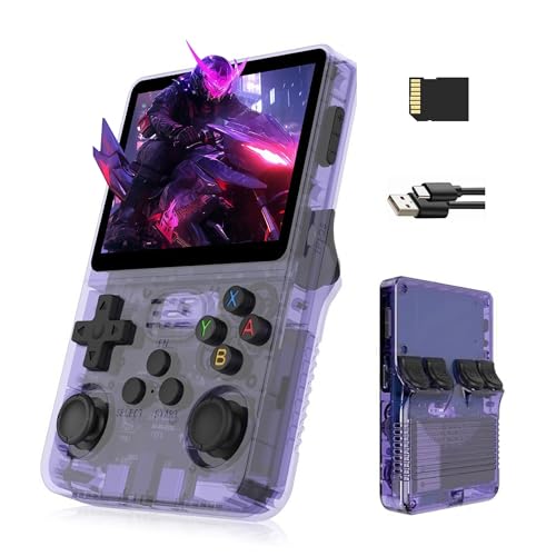 2025 R36S Retro Handheld Game Console 3.5“ HD, 20000 Spiele, lagfreies, unterstützt Archivierung, Suche, Kristall Serie Geschenk für Kinder und Freunde zum Geburtstag (Transparent Lila-128G) von XIXIMENG