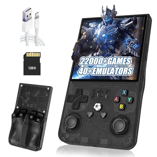 R36MAX Retro Handheld Spielkonsole,Eingebaute 22000+/18000+ Spiele,40+ Emulatoren,8 Stunden 4000mAh Akku,4-Zoll IPS Bildschirm Tragbarer Mini Emulator Handheld,Open Source Linux System (Schwarz-128G) von XIXIMENG