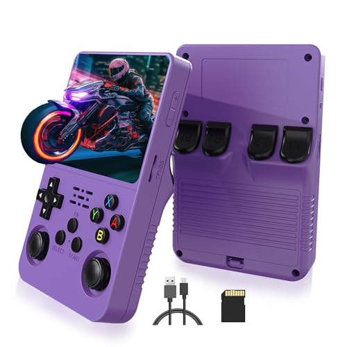 R36S Retro Handheld Game Console 3.5“ HD, 20000 eingebaute Spiele, 2025 lagfreies Gaming, unterstützt Archivierung, Suche, matten Serie Geschenk für Kinder und Freunde zum Geburtstag (Lila-64G) von XIXIMENG