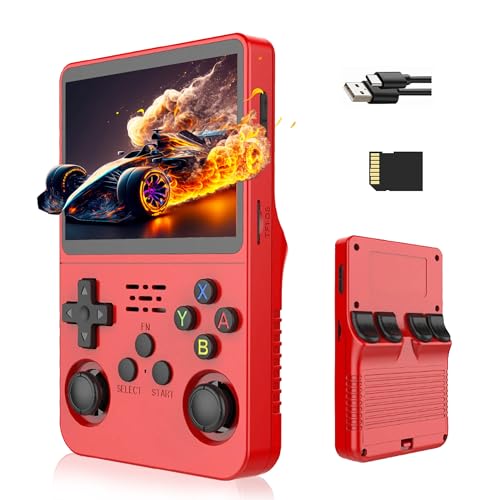 R36S Retro Handheld Game Console 3.5“ HD, 20000 eingebaute Spiele, 2025 lagfreies Gaming, unterstützt Archivierung, Suche, matten Serie Geschenk für Kinder und Freunde zum Geburtstag (Rot-128G) von XIXIMENG