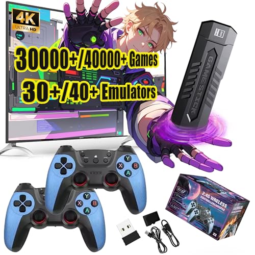 X2 Retro Spiel Stick X2 Retro Video Game Console Eingebaute 40000+ Spiele,Unterstützt 30+ Emulatoren,HDMI,mit 2 Wireless Controller,Plug & Play,Zuhause,TV/Computer,Geschenk für Männer Mann (128G) von XIXIMENG