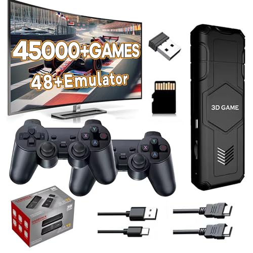 Y5 Retro TV Game Stick, über 4K HD Spiele, Dual 2.4G Wireless Controller, Spielkonsolen mit integriertem 48 Emulator Unterstützung Multiplaye, Plug & Play, Schwarz (64G) von XIXIMENG