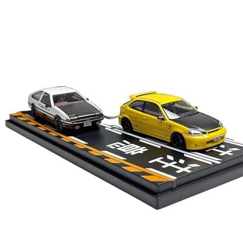 XIYUEYING Maßstabsgetreues Modell 1/64 Für Honda Ek9 Gelb + AE86 Weiß Legierung Auto Modell Kit Erwachsene Hobby Micro Spielzeug Auto Geschenk Miniaturmodelle von XIYUEYING