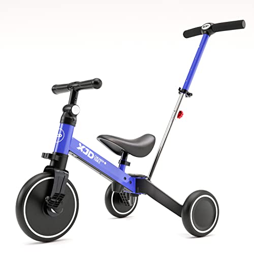 XJD 4 in 1 Kinder Dreirad Laufräder Laufrad mit Schubbügel für 10-36 Monate Alt Jungen Mädchen Lauffahrrad für Kinder Kinderdreirad mit Verstellbarer Sitz und abnehmbares Pedal Lauflernhilfe, Blau von XJD