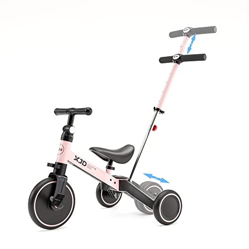 XJD 4 in 1 Laufrad Dreirad, Kinder Dreirad ab 1 Jahr mit Schubstange, Laufräder Lauffahrrad mit verstellbarem Sitz und Lenker,Baby Fahrrad von 1-3 Jahren Jungen Mädchen (Rosa) von XJD