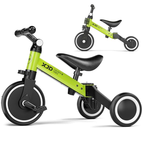 XJD 3 in 1 Laufrad Dreirad, Kinder Dreirad ab 1 Jahr, Laufräder Lauffahrrad mit verstellbarem Sitz und Lenker, Lauflernhilfe mit abnehmbares Pedal, Baby Fahrrad von 1-3 Jahren Jungen Mädchen (Grün) von XJD