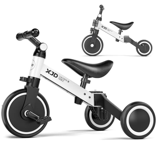 XJD 3 in 1 Laufrad Dreirad, Kinder Dreirad ab 1 Jahr, Laufräder Lauffahrrad mit verstellbarem Sitz und Lenker, Lauflernhilfe mit abnehmbares Pedal, Baby Fahrrad von 1-3 Jahren Jungen Mädchen (Weiß) von XJD