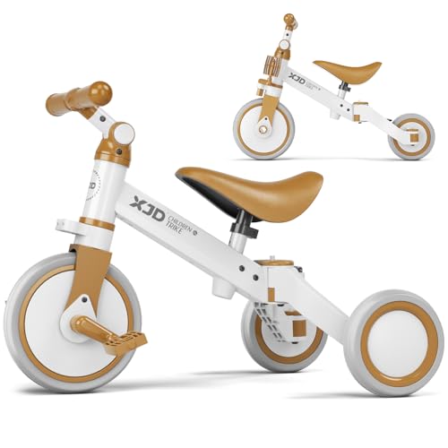 XJD 3 in 1 Laufrad Dreirad, Kinder Dreirad ab 1 Jahr, Laufräder Lauffahrrad mit verstellbarem Sitz und Lenker, Lauflernhilfe mit abnehmbares Pedal, Baby Fahrrad von 1-3 Jahren Jungen Mädchen, Braun von XJD