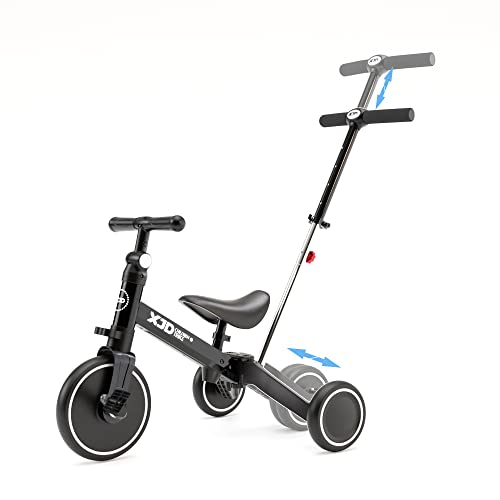 XJD 4 in 1 Laufrad Dreirad, Kinder Dreirad ab 1 Jahr mit Schubstange, Laufräder Lauffahrrad mit verstellbarem Sitz und Lenker,Baby Fahrrad von 1-3 Jahren Jungen Mädchen (Schwarz) von XJD