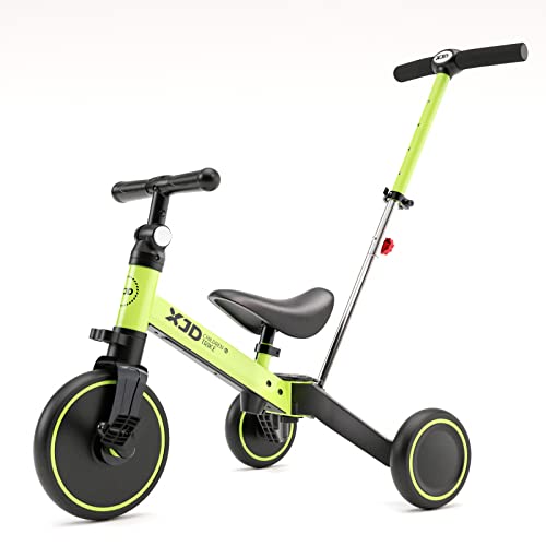 XJD 4 in 1 Kinder Dreirad Laufräder Laufrad mit Schubbügel für 10-36 Monate Alt Jungen Mädchen Lauffahrrad für Kinder Kinderdreirad mit Verstellbarer Sitz und abnehmbares Pedal Lauflernhilfe, Grün von XJD