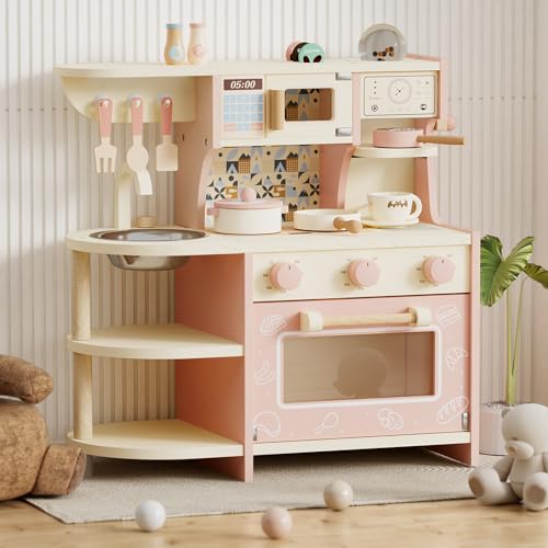 XJD Holz Kinderküche für Kinder, Kleinkind-Spielküche mit Kaffeemaschine, Kinderküchen-Spielset mit Zubehör, Puppenküche für Kinder ab 3 Jahren XJD Holz Kinderküche für Kinder, Kleinkind-Spielküche mit Kaffeemaschine, Kinderküchen-Spielset mit Zubehör, Puppenküche für Kinder ab 3 Jahren von XJD