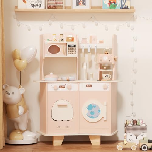 XJD Kinderküche Holz für Kinder, Spielküche Kleinkind mit Zubehör, Puppenküche mit Kaffeemaschine, Küchenzubehör, Mikrowelle, Ofen, Waschmaschine, Kinder Küche Spielset für Kinder ab 3 Jahren XJD Kinderküche Holz für Kinder, Spielküche Kleinkind mit Zubehör, Puppenküche mit Kaffeemaschine, Küchenzubehör, Mikrowelle, Ofen, Waschmaschine, Kinder Küche Spielset für Kinder ab 3 Jahren von XJD