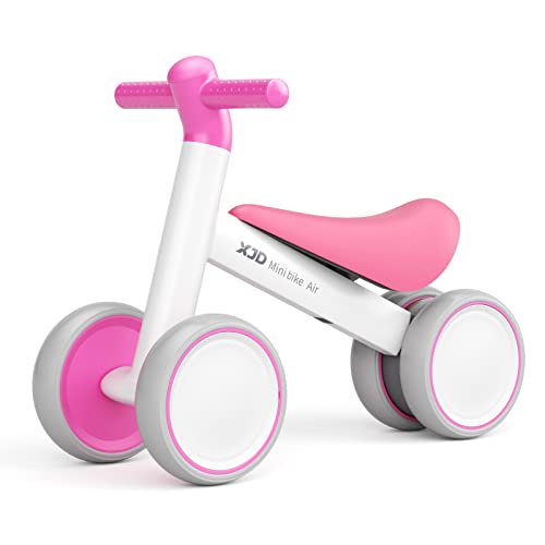 XJD Kinder Laufrad ab 1 Jahr, Lauflernrad Spielzeug für 10-24 Monate Baby, Balance Bike ohne Pedal mit 4 Rädern für Jungen und Mädchen, Erstes Fahrrad für Kleinkind als Geburtstag Geschenk(Rosa) von XJD