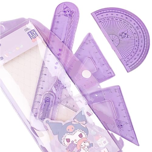 XJGQQ Linealsatz Schreibwaren-Set, Einhorn, Student, Zeichnung, Winkelmesser-Set, Cartoon-süß, Melody Kuromi, Vierteiliges Lineal-Set Transparentes Lineal(Pink,2pcs) von XJGQQ