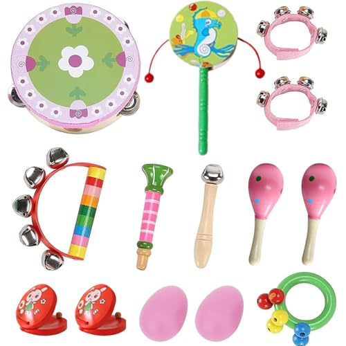 13pcs/Set Kids Musical Instrumente hölzerne Kleinkind -Musikinstrumente mit Trommeln, Tamburinen und sensorischere Baby -Musikinstrumente für Jungen und Mädchen, zufällige Farbe, Kindermusikinstrumen von XJKLBYQ