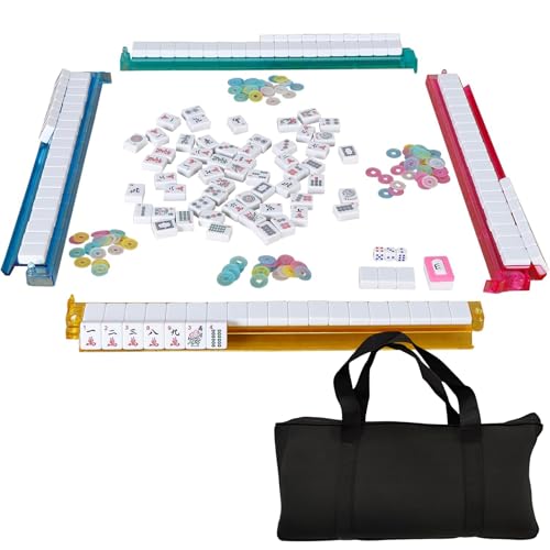 Amerikanischer Mahjong -Set komplettes Mahjong -Fliesen mit 166 Fliesen, 2 Ersatzfliesen, 4 Rack mit Pusher, 1 Windhändler, 100 Chip, 3 Würfel und 1 Handbuch tragbarer Mahjong -Spielset mit Tasche, A von XJKLBYQ