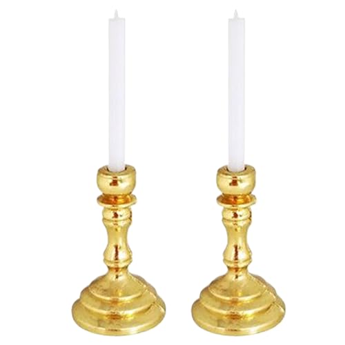 XJKLBYQ Dollhouse Candlesticks, 1: 12 -Skala -Miniatur -Candelabra mit Kerzen, 2pcs Doll House Schreibtisch Ornament Accessoires mit Metal Round Basis für Fairy Garden/Golden von XJKLBYQ