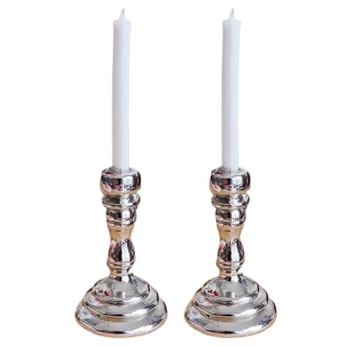 XJKLBYQ Dollhouse Candlesticks, 1: 12 -Skala -Miniatur -Candelabra mit Kerzen, 2pcs Doll House Schreibtisch Ornament Accessoires mit Metallrundbasis für Fairy Garden/Silber von XJKLBYQ